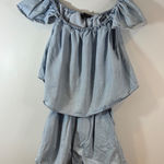 Romeo + Juliet Couture Romeo + Juliet Chambray Off‎ Shoulder Open Back Romper- Blue - S Photo 0