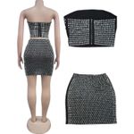 NWOT Sequin Rhinestone Tube Top and Mini Skirt Two Piece Set Black Silver Med Photo 4