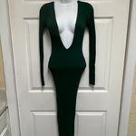 Hera Collection Hunter Green Deep V Neck Ribbed Dress Photo 4