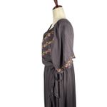 JODIFL Hi Low Embroidered Charcoal Flowy Boho Dress 1x New Faux Wrap Floral Photo 2