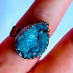 Handmade Size 6.5 7 7.5 Teal Blue Gem Aqua Druzy Crystal Fine Original Art Ring Freeform Gemstone UNISEX Solid Metal Plated Gold Filled Rustic Free Form Photo 9