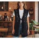 Josephine Chaus Vtg Black Crochet Open Knit Sleeveless Vest SZ M Rabbit Fur 80's Photo 12