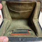 Vintage Leather Handbag Art Deco Floral Embossed Kiss Lock Clutch Purse Brown Photo 4