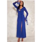 Pretty Little Thing Tall Bright Blue Long Sleeve Frilled Dress Size 4 NWT Photo 2