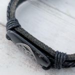 Leather? Tie Bracelet with Celtic Like Charm Black Photo 7