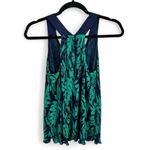 Banana Republic SL Print Pleat Tank Top XS Navy Green Tropical Leaf Print Photo 1
