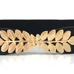 Black Elegant Gold Leaf Buckle Elastic Casual Belt Adjustable One Photo 0