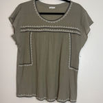 Garnet Hill Embroidered Top Organic Cotton Green Boho Peasant Style M Photo 0