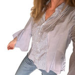 a.n.a  striped button down flare sleeve top Size Xl Photo 0