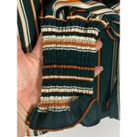 Haute Monde Women's Blouse Puff Long Sleeve Smocked Cuff Pinstripes Green Small Photo 3