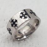 Silver Black Enamel Cross Band Ring Size Photo 0
