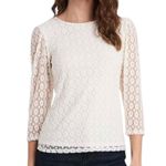 Riley & Rae Lace Top 3/4 Sleeves Round Neck Cream Pullover Women's Size Medium Photo 11