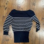 Milly  Navy Blue White Stripe Sweater Accent Button Shoulders Size Small 1622 Photo 7
