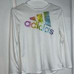 Adidas White Long Sleeve Scoop Neck Climalite Top Rainbow Decal Logo Size Large Photo 0