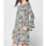 ‎Ruffled Bell Sleeve Camo Dress Green Photo 4