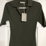 Everlane The Knit Polo Dress Collared Ribbed Short-Sleeve Midi olive new large Photo 5