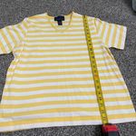Denim & Co yellow and white striped v neck short sleeve shirt L Size L Photo 2