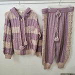 Love Shack Fancy  Jogger Lilac Chunky Bauble Knit Ribbed Alpaca/Wool Lounge Set L Photo 3
