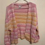 Sincerely Jules Pastel Stripe Cropped Cardigan Pink Yellow Open Front Sweater L Size L Photo 0