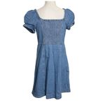 Madewell  Denim Puff-Sleeve Mini Dress Size 6 Dawnshire Wash Cotton Blue Button Photo 3