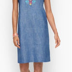 Talbots  Embroidered Linen Cotton Blue‎ Shift Lightweight Dress Women's Size 6 Photo 0