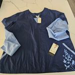 Katherine Heigl Collection Scrubs Dark Blue Long Sleeve Top flower sz 2XL Photo 0
