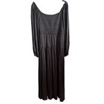 Z Supply Black Wildes Black Satin Tiered skirt Smocked Midi Dress Long Sleeve XL Photo 1