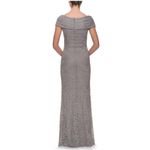 La Femme formal and wedding Portrait Neck Lace Gown In gray size 14 (US L) Photo 2