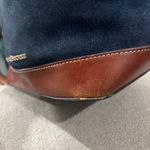 Dooney & Bourke  Navy Suede Bucket Bag Brown Leather Drawstring Tassel Photo 4