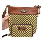 Spartina 449 Geometric Green/ Cream Leather and Linen Crossbody Bag with Wallet Photo 2