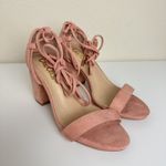 Lulus Kaira Peach Suede Lace-Up Heels Casual Formal Prom Barbie Womens Size 6 Photo 2