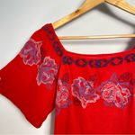 Cloud Chaser Red Square Neck Top Flowy Embroidered Short Sleeve Fairy Floral Boho Cottage S Photo 1