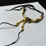 Head Black / Yellow Bead Silver Tone Indian Nickel Necklace Photo 0