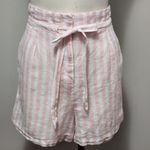 Cynthia Rowley pink striped high waist linen paperbag shorts size medium Photo 1