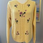 Northern Reflections Vintage Yellow Floral Embroidered Cable Knit V-Neck Sweater Photo 0