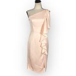 Vince Camuto  Ruffle Knee Length Sheath Dress Women's 2 Pink Blush One Shoulder Photo 2