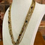 Jessica Simpson 7 strand gold tone statement necklace brown pendant and AB beads Photo 3