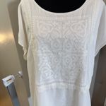 Chico's White Embroidered Geometric Irish Lined Cap Sleeve Blouse Scoop Neck XL Photo 2