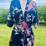 Oriental Village Blue Kimono/Robe with Floral and Peacock Design Photo 7