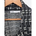 ZARA  Women's Black White Plaid Textured Knit Blazer Jacket Size Large Photo 1