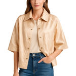 Chico's Chico’s Beige Zip & Snap Front Satin-Look Textured Jacket, Size 3 NWT Photo 0