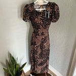 AFRM Jamie Print Open Back‎ Short Sleeve Dress, Brown/Black Animal, Small, NWT Black Photo 9
