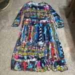 Johnny Was Sonnet Dixie Silk Patchwork Tiered Bohemian Dress Medium Photo 3