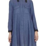 BCBGMAXAZRIA Blue Denim-Like Faux Leather Trim Emilee Dress Small Photo 0