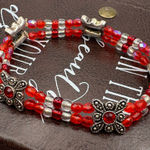 Vintage Handmade Red Beaded Bracelet Retro Floral Photo 0