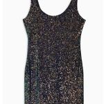 Topshop  Black Mini Dress Green Blue Gold Mermaid Sequin Sleeveless Size US 8 NWT Photo 3