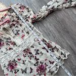 Vintage Y2K butterfly print babydoll bell sleeve crochet sheer blouse White Photo 5