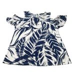 Ivanka Trump  Womens Size Large Blue White Floral Cold Shoulder‎ Blouse Top Photo 0