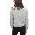 Splendid Rose Embroidered Sweatshirt Gray Slouchy Balloon Sleeve Small Cottage Photo 1
