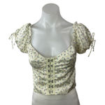 Princess Polly  Yellow Floral Short Puff Sleeve Corset Bustier Hook Blouse Top 6 Photo 0